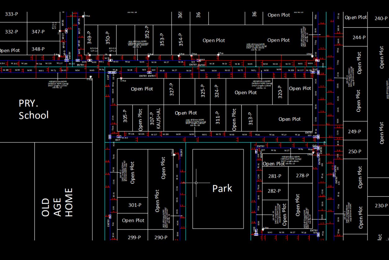 CAD drawing of a gas utility network